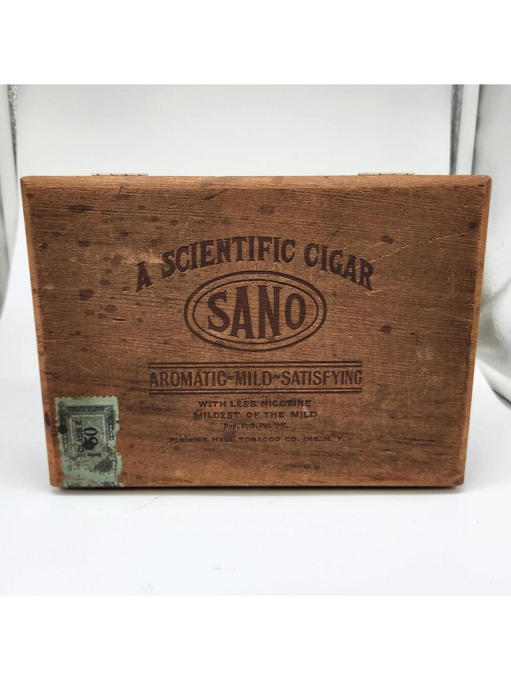 Vintage Sano Scientific Cigar Wooden Box Belvederes Tobacco Advertising